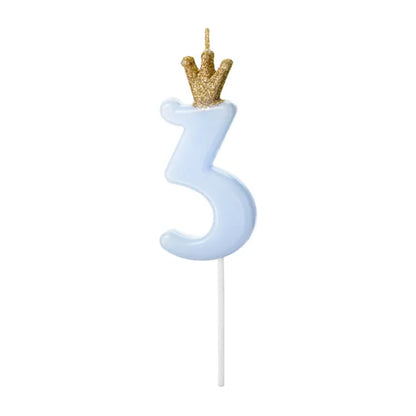 Light Blue Glitter Crown Numbers 0-9 Candles