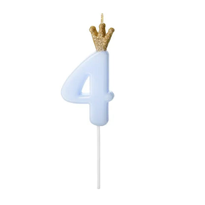 Light Blue Glitter Crown Numbers 0-9 Candles