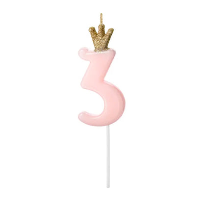 Light Pink Glitter Crown Numbers 0-9 Candles