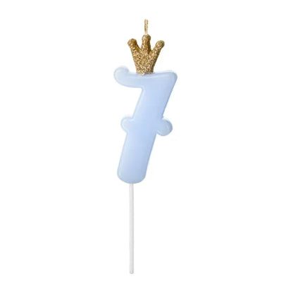 Light Blue Glitter Crown Numbers 0-9 Candles