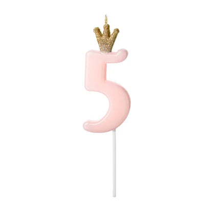 Light Pink Glitter Crown Numbers 0-9 Candles