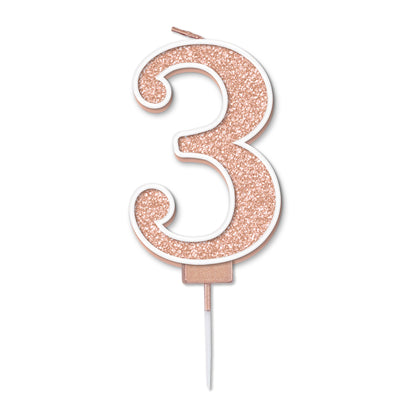 Rose Gold Glitter Numbers 0-9 Candles