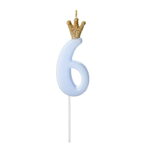 Light Blue Glitter Crown Numbers 0-9 Candles
