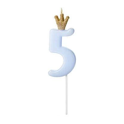 Light Blue Glitter Crown Numbers 0-9 Candles