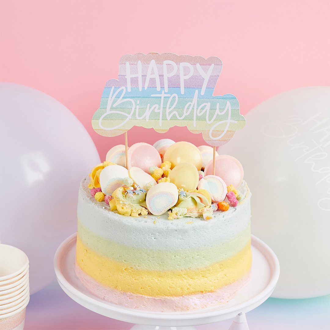 Pastel Happy Birthday Cake Topper