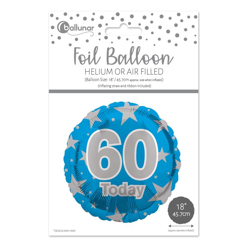 60th Birthday Blue & Silver Foil AIR FILL Balloon