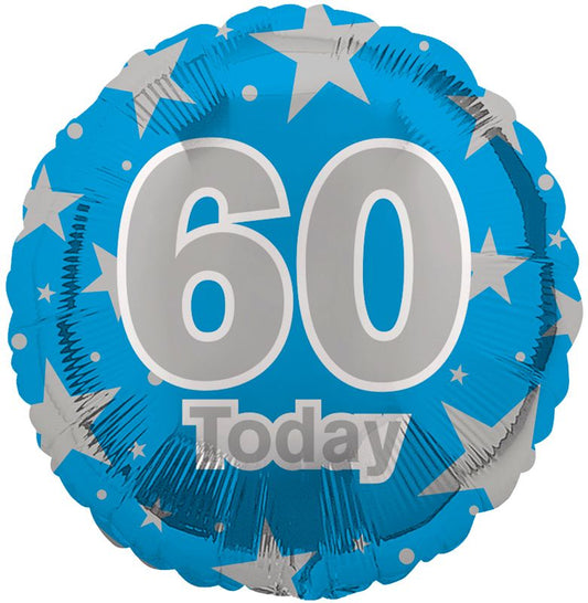 60th Birthday Blue & Silver Foil AIR FILL Balloon