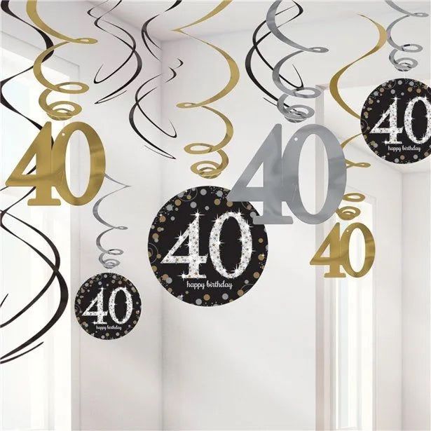 40th Birthday Sparkling Hanging Swirls