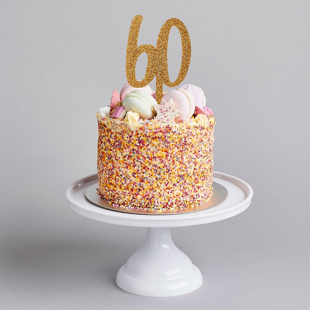 Gold Glitter "60" Cake Topper