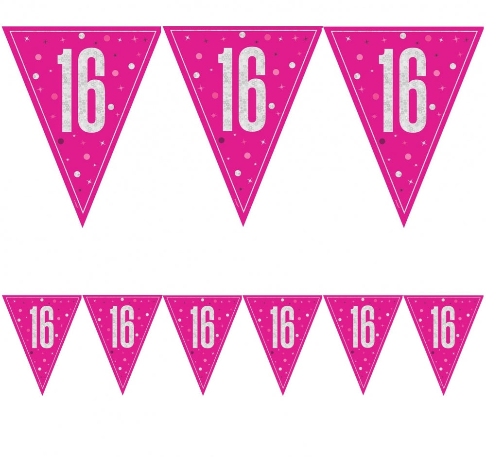 16th Birthday Pink Sparkling Bunting