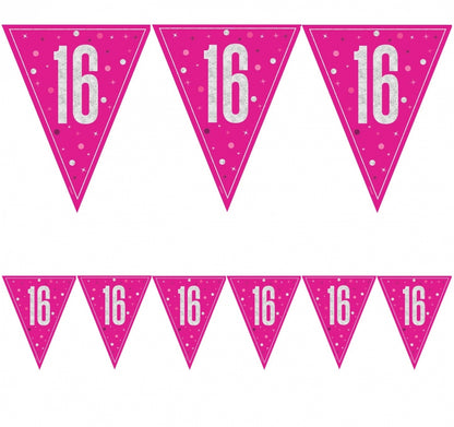 16th Birthday Pink Sparkling Bunting