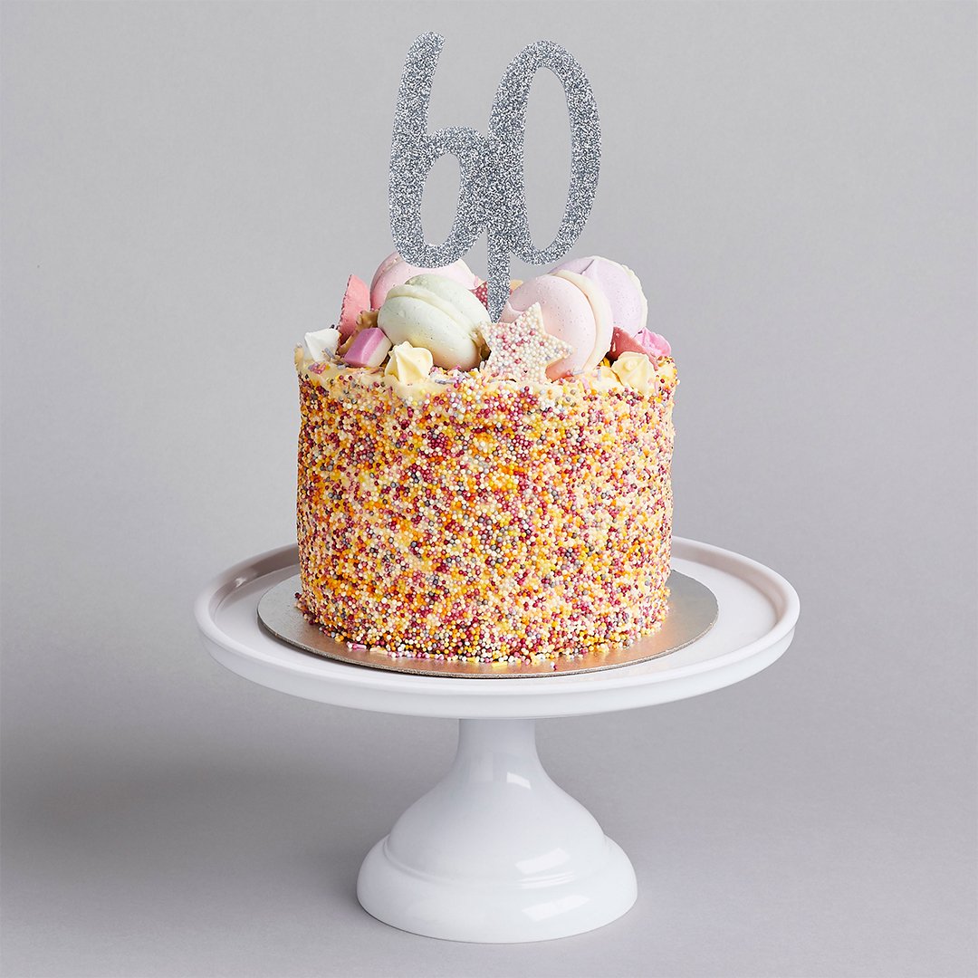 Silver Glitter "60" Cake Topper