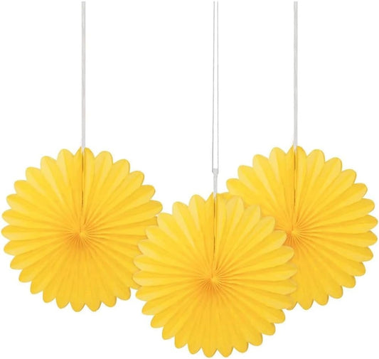 3 Yellow Mini Decorative Fans