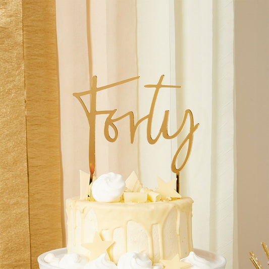 Gold Forty Acrylic Cake Topper