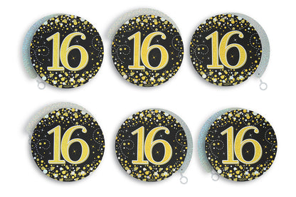 16th Birthday Black & Gold Hanging Swirls