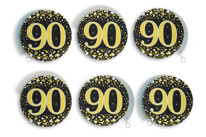 90th Birthday Black & Gold Hanging Swirls