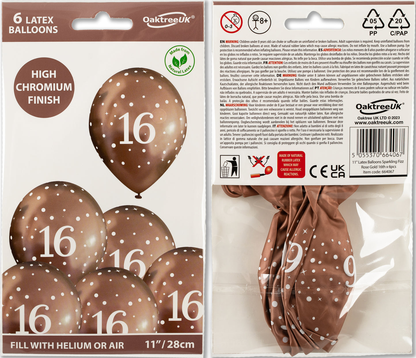 16th Birthday Metallic Rose Gold Balloons