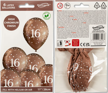 16th Birthday Metallic Rose Gold Balloons