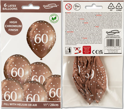 60th Birthday Metallic Rose Gold Balloons