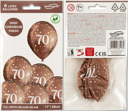 70th Birthday Metallic Rose Gold Balloons