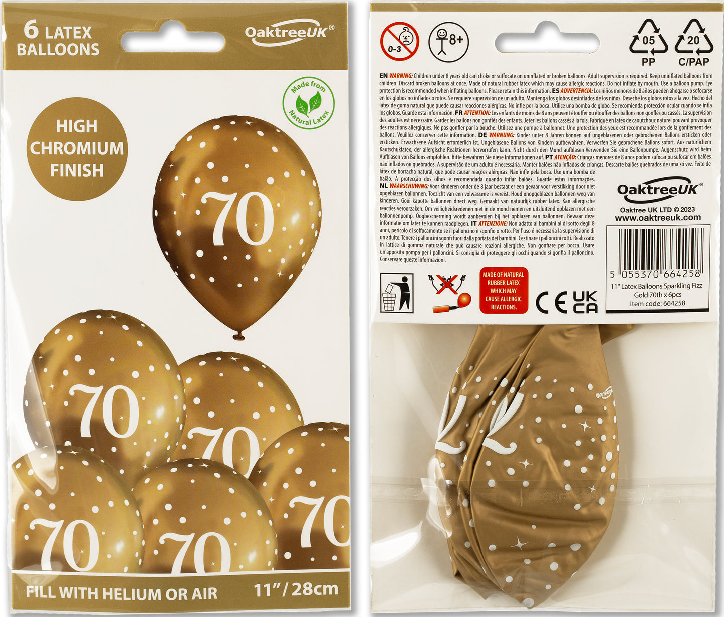 70th Birthday Metallic Gold Balloons
