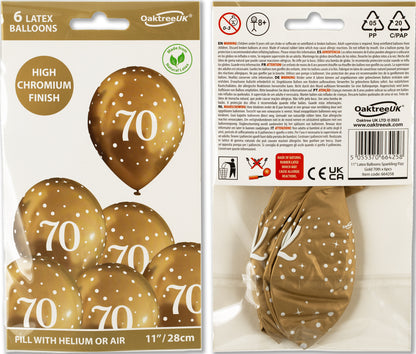 70th Birthday Metallic Gold Balloons