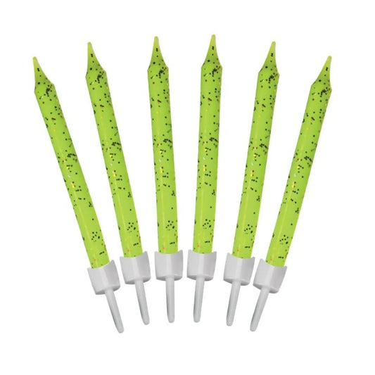 12 Lime Green Glitter Candles