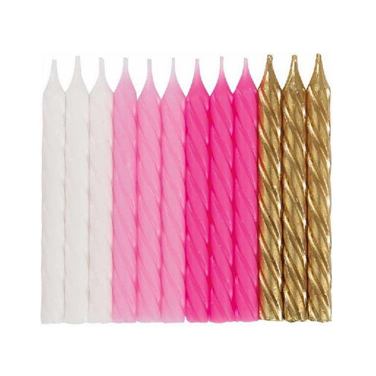 24 Pink, White & Gold Spiral Candles