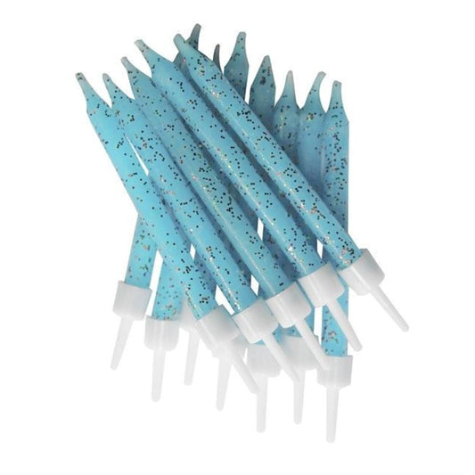 12 Light Blue Glitter Candles