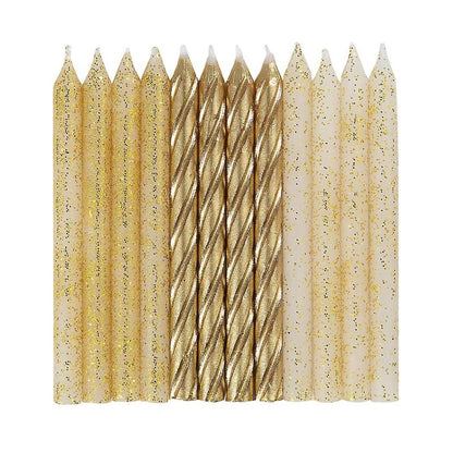 24 Glitter & Gold Spiral Candles