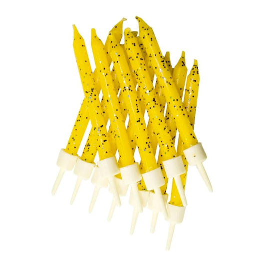 12 Yellow Glitter Candles