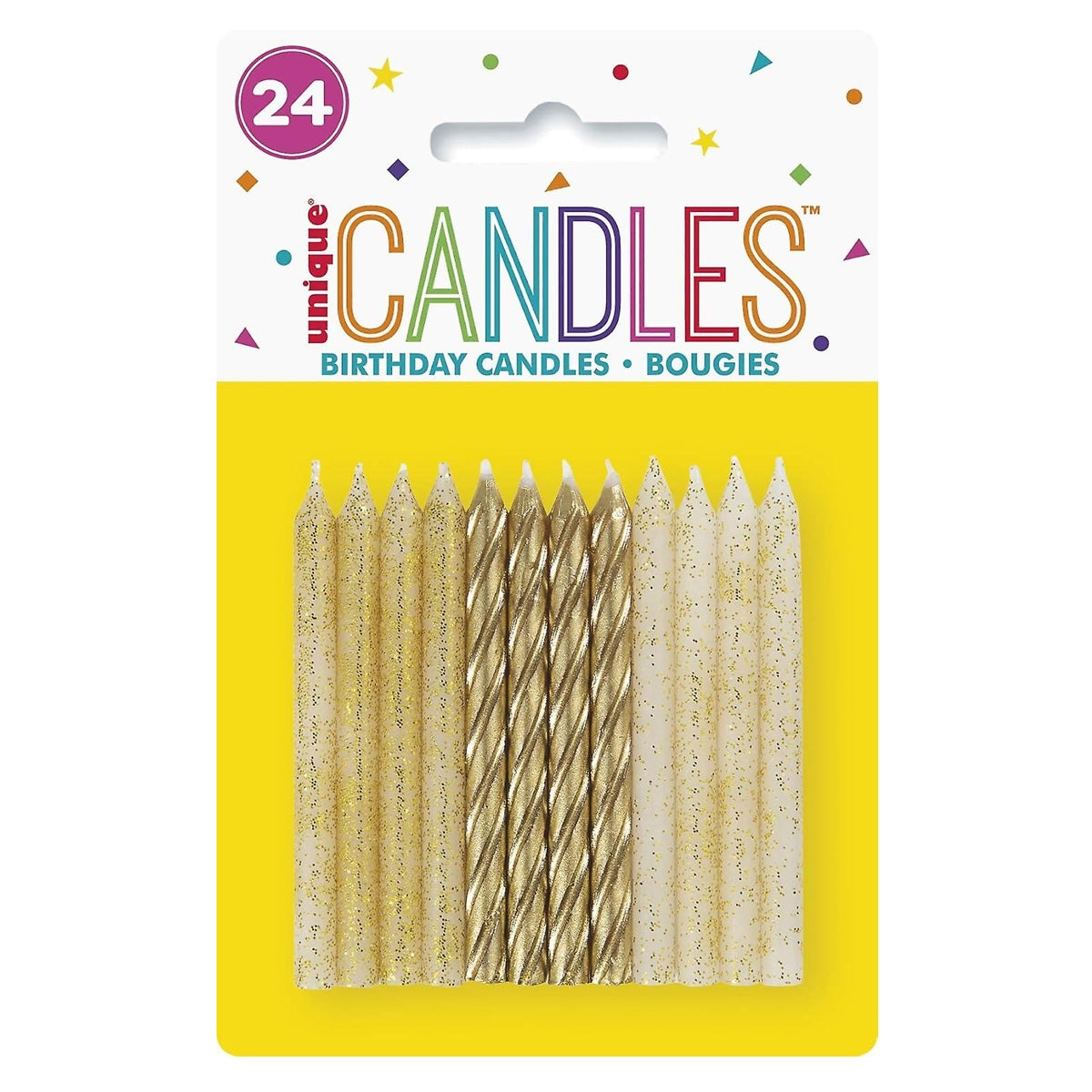 24 Glitter & Gold Spiral Candles