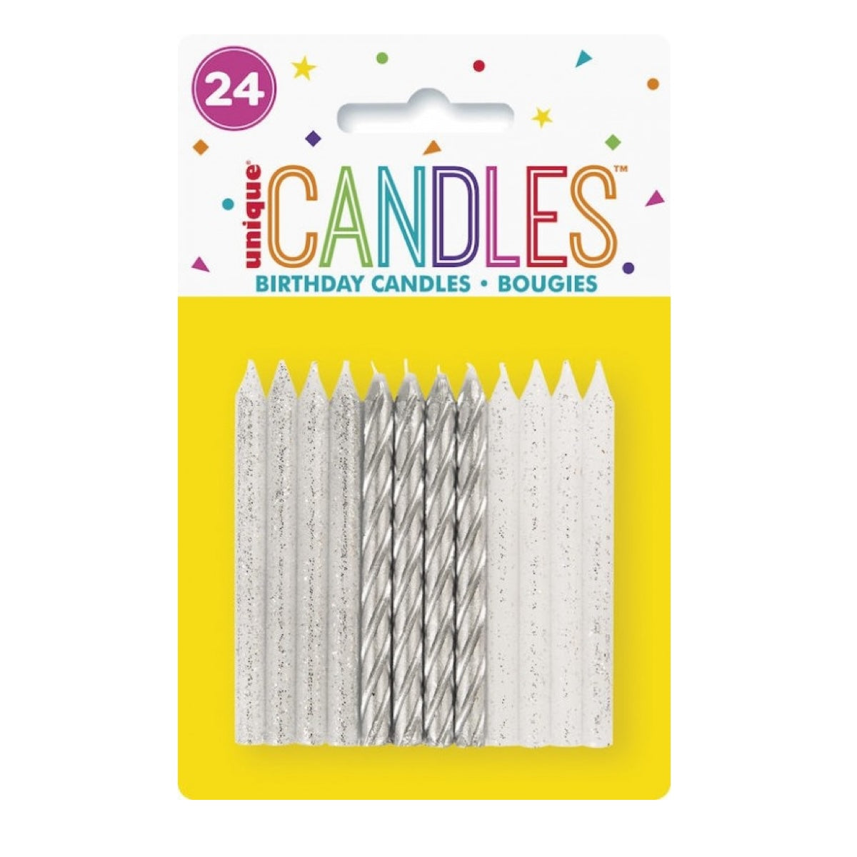 24 Glitter & Silver Spiral Candles