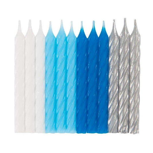 24 Blue, White & Silver Spiral Candles