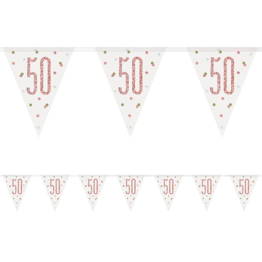 50th Birthday Rose Gold Sparkling Bunting