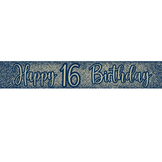 16th Birthday Blue & Gold Banner