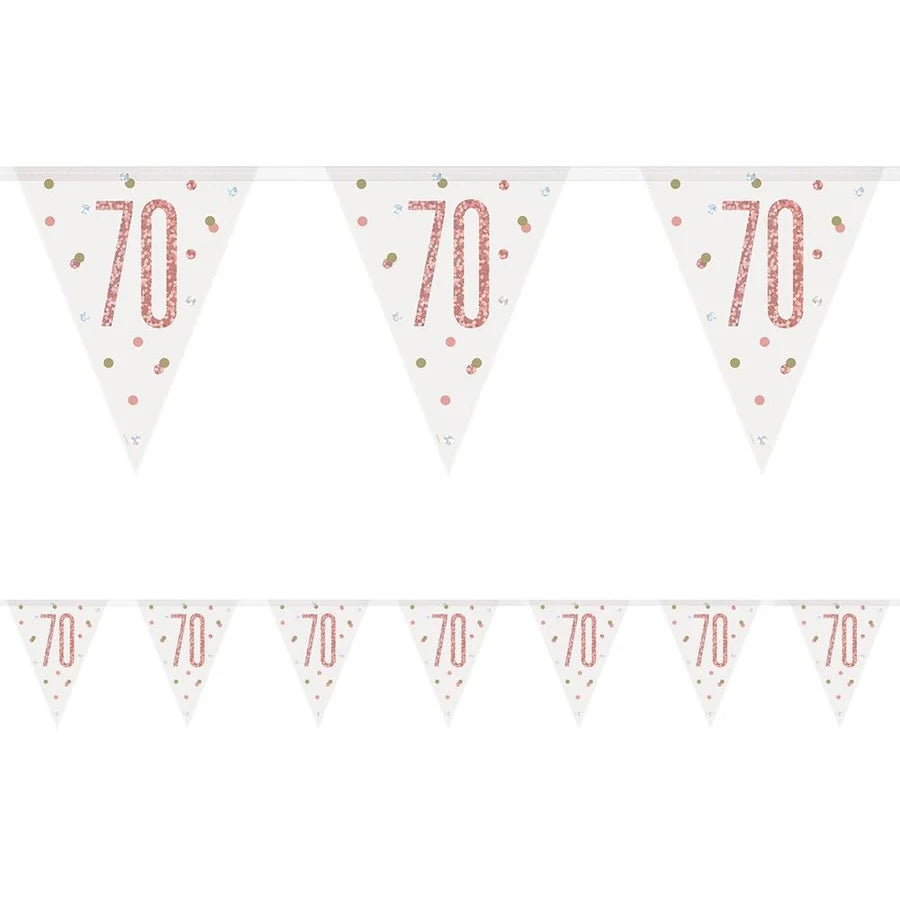 70th Birthday Rose Gold Sparkling Bunting