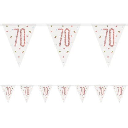 70th Birthday Rose Gold Sparkling Bunting