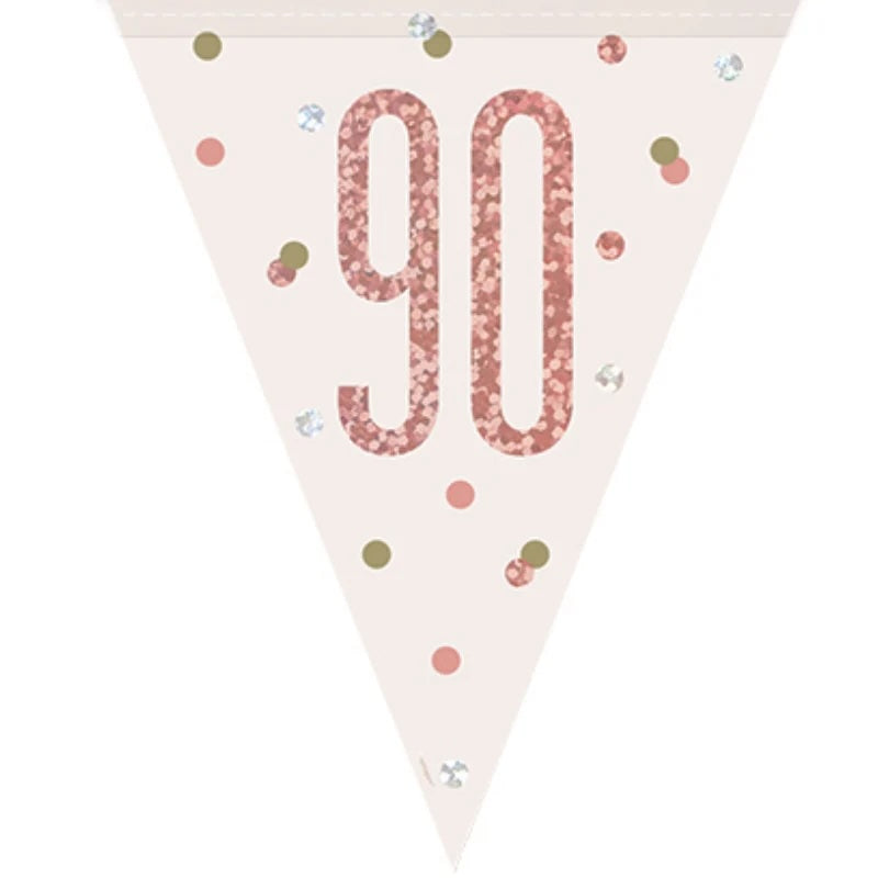 90th Birthday Rose Gold Sparkling Bunting