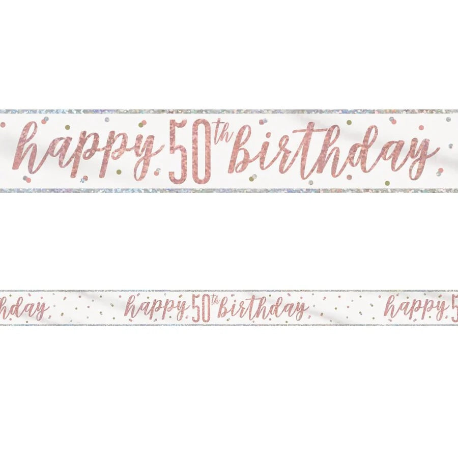 50th Birthday Rose Gold Sparkling Banner