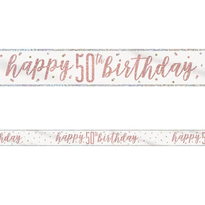 50th Birthday Rose Gold Sparkling Banner