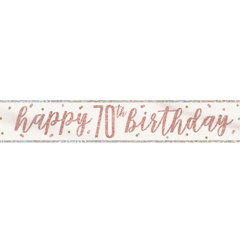 70th Birthday Rose Gold Sparkling Banner