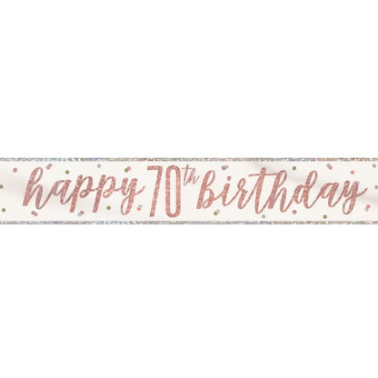 70th Birthday Rose Gold Sparkling Banner