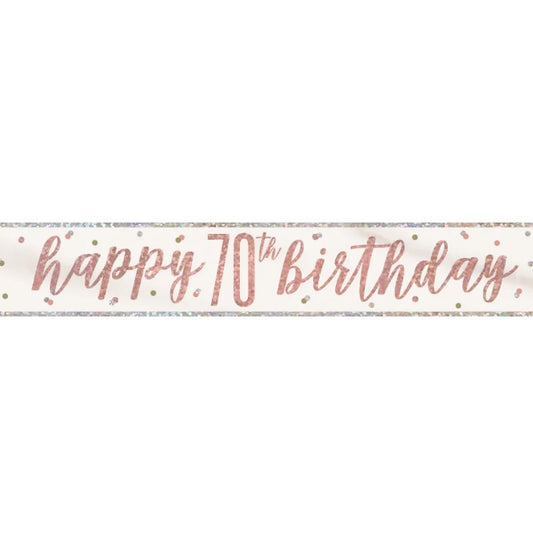 70th Birthday Rose Gold Sparkling Banner