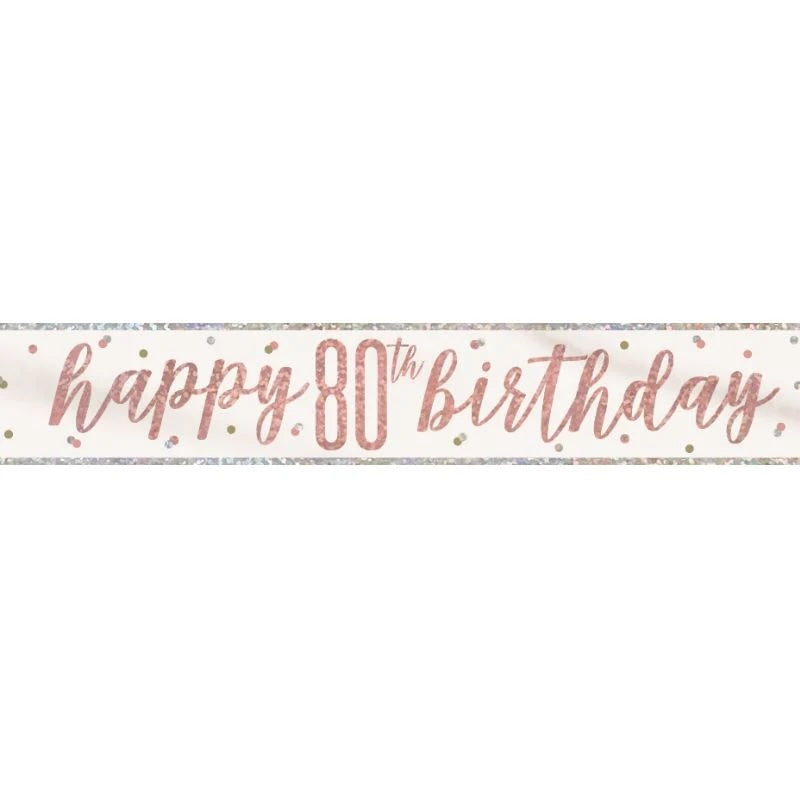 80th Birthday Rose Gold Sparkling Banner