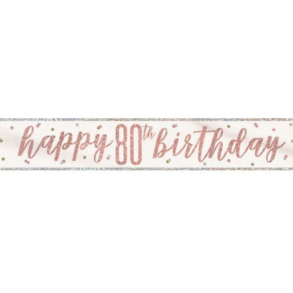 80th Birthday Rose Gold Sparkling Banner