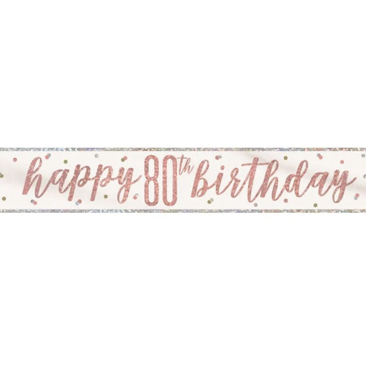 80th Birthday Rose Gold Sparkling Banner