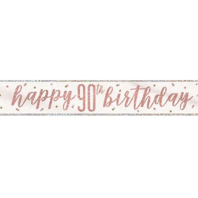 90th Birthday Rose Gold Sparkling Banner