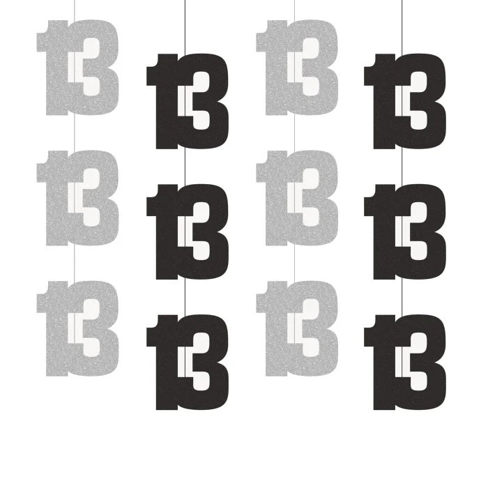 13th Birthday Black & Silver Hanging Strings