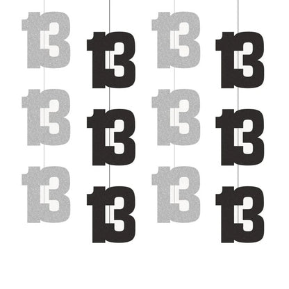 13th Birthday Black & Silver Hanging Strings